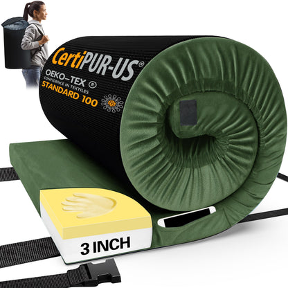 Memory Foam Camping Mattress Pad with Portable Roll-Up Design & Travel Bag