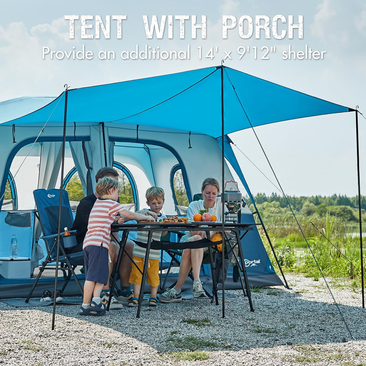 6–10 Person Family Camping Tent with Porch, Tall Interior & Ventilated Design
