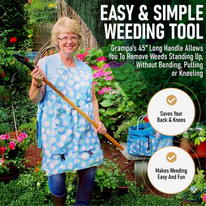 Stand-Up Weed Puller Tool with Long Handle & Steel Claw Design